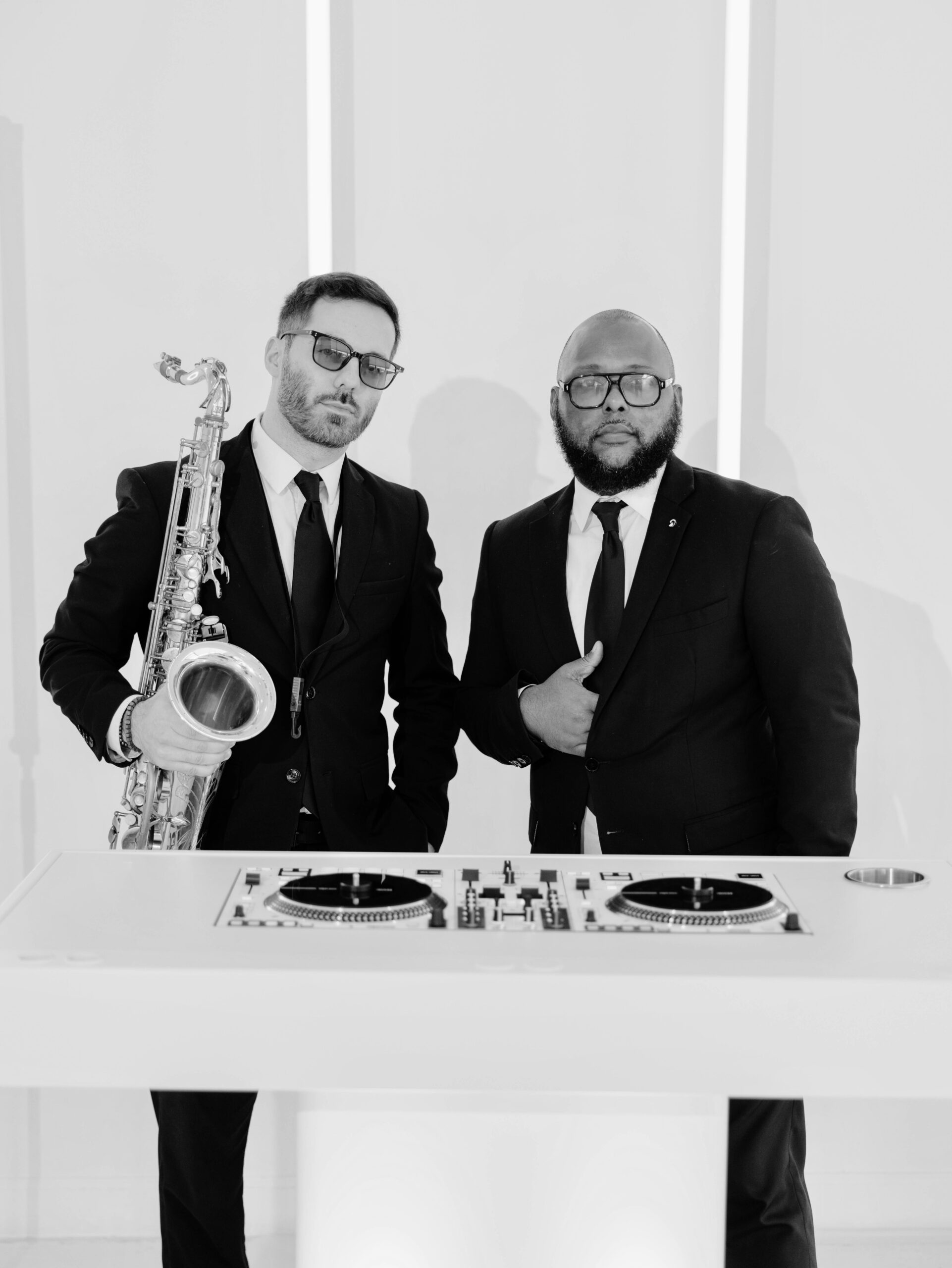 Tim and Evan, the Knox Signature DJ and saxophone duo